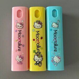 Hello Kitty 3 Piece Mini Refillable Spray Bottle Pink‎ Blue Yellow Travel Set